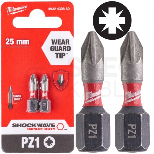 Bity udarowe do wkrętarki PZ1 25mm 1/4" HEX Shockwave MILWAUKEE 2szt