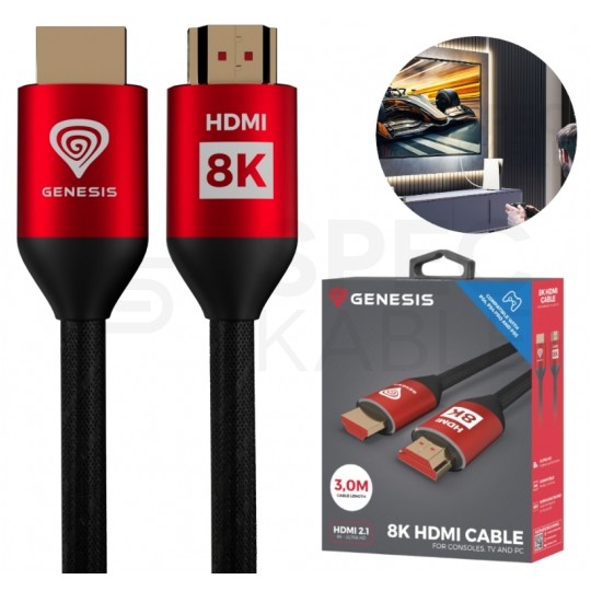 GENESIS Kabel HDMI 2.1 8K HDR ALLM VRR QTF dedykowany dla PS5/PS4 3m