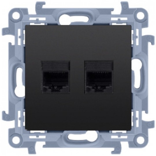 Gniazdo komputerowe LAN podwójne SIMON 10 nieekranowane UTP 2x RJ45 kat.5e czarne matowe Kontakt Simon C52.01/49