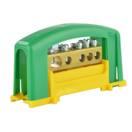 Listwa zaciskowa ochronna LZ żółto-zielona 5-torowa 80A na szynę DIN TH35 (1x35mm2 + 4x16mm2) PAWBOL