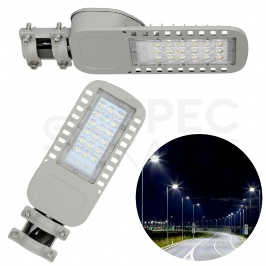 Oprawa, lampa uliczna LED SMD 30W 4050lm 4000K IP65 szara NW IK08 V-TAC SAMSUNG VT-34ST-N 5 LAT GWARANCJI