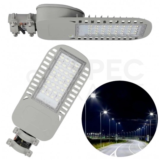 Oprawa, lampa uliczna LED SMD 50W 6850lm 6400K IP65 szara barwa CW biała zimna IK08 V-TAC SAMSUNG VT-54ST-N 5 LAT GWARANCJI