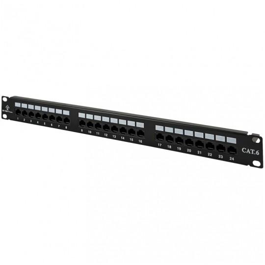 Patch panel RACK 19" kat.6 24p UTP z półką 1U czarny Alantec