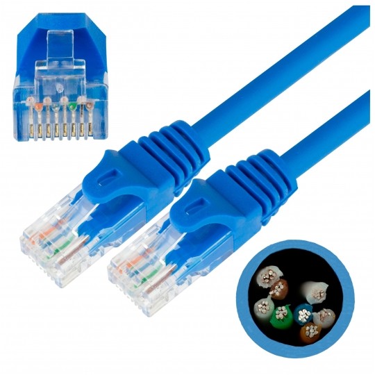 Patchcord UTP kat.5e kabel sieciowy LAN 2x RJ45 linka niebieski 0,25m NEKU