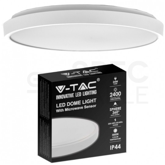 Plafon okrągły natynkowy LED 24W 2400lm 4000K IP44 biały barwa NW biała neutralna z mikrofalowym czujnikiem ruchu biały V-TAC VT-8624S-W-RD