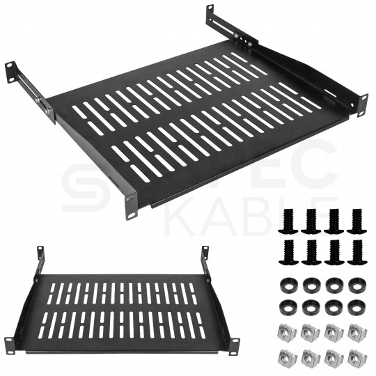 Półka regulowana do szafy RACK 19" 1U 350mm (450mm) czarna NEKU