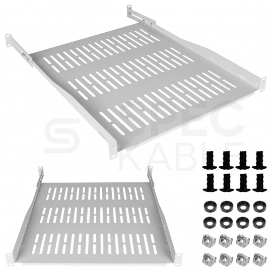 Półka regulowana do szafy RACK 19" 1U 550mm (650mm) szara NEKU