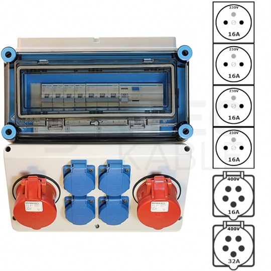 Rozdzielnica gniazdowa 1x16A 1x32A 400V, 4x16A 230V IP65 Mi-GN/Z 400002 HENSEL