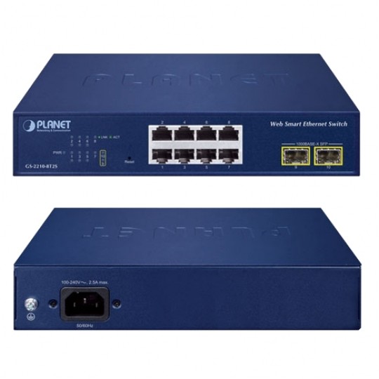 Switch GS-2210-8T2S PLANET 8-portowy przełącznik 10/100/1000T + 2-portowy 1000-SFP Web Smart Ethernet