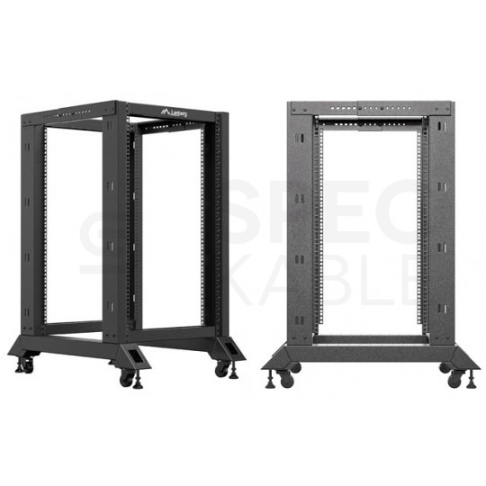 Szafa stojąca OPEN RACK 19" 18U 600x800mm do serwerów i magazynów energii otwarta czarna LANBERG