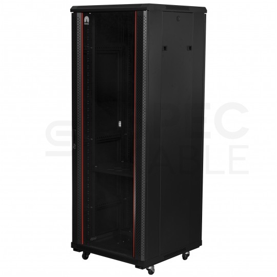 Szafa stojąca RACK 19" 32U 600x800mm drzwi szklane czarna NEKU FLR + wyposażenie