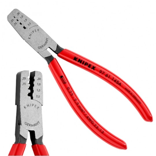 Szczypce do zaciskania tulejek kablowych 0,25-2,5mm2 powlekane KNIPEX 97 61 145 A