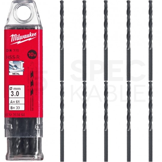 Wiertła do metalu HSS-R walcowane 3x61mm MILWAUKEE Zestaw 10szt