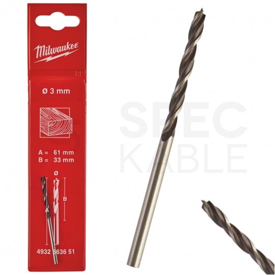 Wiertło do drewna świder 3x60mm z końcówką centrującą MILWAUKEE