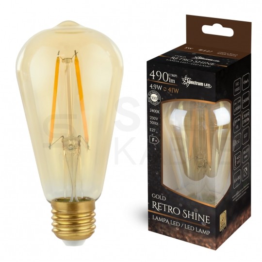 Żarówka LED E27 230V 4,9W 490lm 2400K Gold Retro Shine ST58 "Edison" barwa ciepła WW SPECTRUM LED