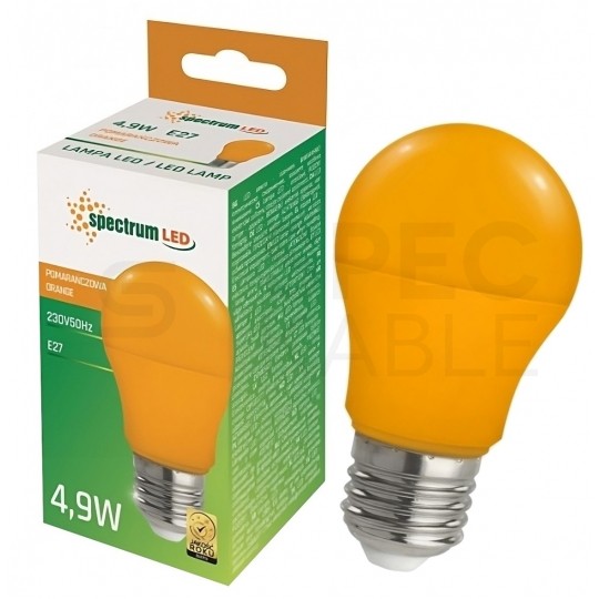 Żarówka LED E27 230V 4,9W kula barwa pomarańczowa GLS SPECTRUM LED