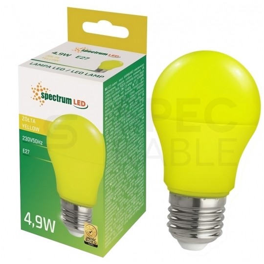 Żarówka LED E27 230V 4,9W kula barwa żółta GLS SPECTRUM LED