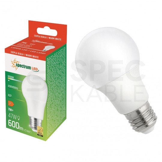 Żarówka LED E27 230V 7W 600lm 3000K gruszka barwa WW biała ciepła SPECTRUM LED