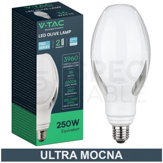 Żarówka LED "Olive Lamp" E27 230V ultra mocna 36W (250W) 4300lm barwa NW biała neutralna 4000K V-TAC SAMSUNG VT-240