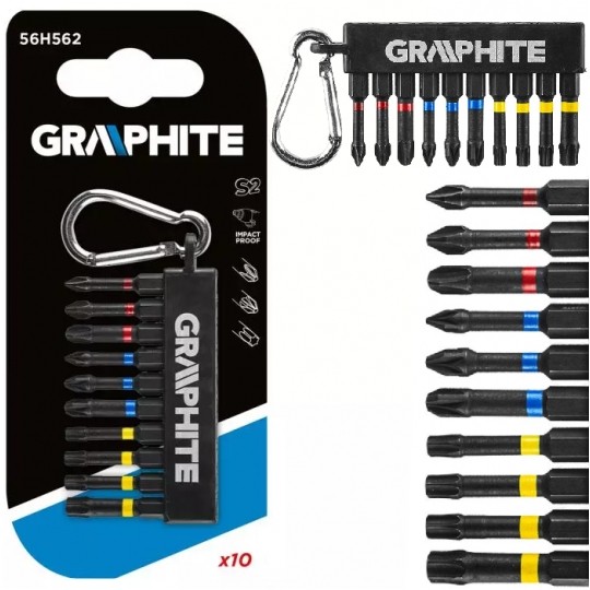 Zestaw wytrzymałych udarowych bitów nasadek 10szt. breloczek z karabińczykiem GRAPHITE