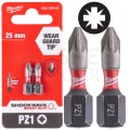 Bity udarowe do wkrętarki PZ1 25mm 1/4" HEX Shockwave MILWAUKEE 2szt