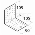 Kątownik ciesielski KPS2 łącznik montażowy z przetłoczeniem 105x105x90x1,5mm stalowy 10szt