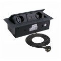 OUTLET Gniazdo meblowe, blatowe 2x2P+Z 16A 230V + 2xUSB A 2,1A 5V 3m czarny KOMBI BOX