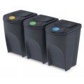 OUTLET Zestaw 3 koszy do segregacji odpadów antracytowy 392x293x620mm 35L Sortibox Prosperplast