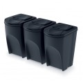 OUTLET Zestaw 3 koszy do segregacji odpadów antracytowy 392x293x620mm 35L Sortibox Prosperplast