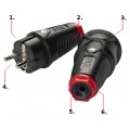 Wtyczka hermetyczna gumowa [2P+Z] Uni-Schuko 230V 16A czarno-czerwona IP54 TAURUS2 na kabel do 13,0mm PCE
