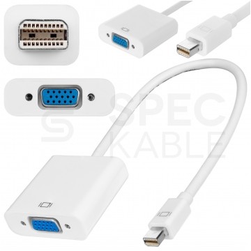 Adapter mini DisplayPort -> SVGA (D-Sub 15-pin) Full HD (wtyk / gniazdo) biały 23cm