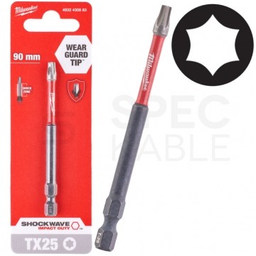 Bit udarowy do wkrętarki TORX TX25 90mm 1/4" HEX Shockwave MILWAUKEE