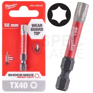 Bit udarowy do wkrętarki TORX TX40 50mm 1/4" HEX Shockwave MILWAUKEE