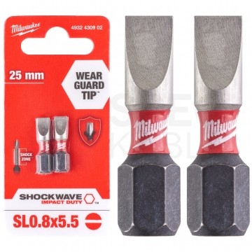 Bity udarowe do wkrętarki SL5,5 25mm 1/4 HEX Shockwave MILWAUKEE 2szt