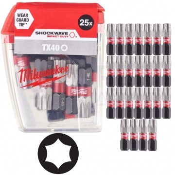 Bity udarowe do wkrętarki TORX TX40 25mm 1/4" HEX Shockwave MILWAUKEE 25szt