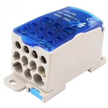 Blok rozdzielczy modułowy SPLIT 250A Listwa łączeniowa 1x12 na szynę DIN TH35 (1x 120mm2 + 2x 35mm2 + 5x 16mm2 + 4x 10mm2) PAWBOL