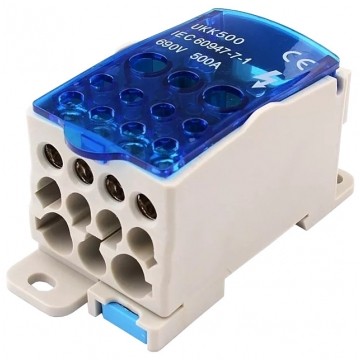 Blok rozdzielczy modułowy SPLIT 500A Listwa łączeniowa 1x12 na szynę DIN TH35 (1x 4x 15mm2 + 2x 35mm2 + 5x 16mm2 + 4x 10mm2) PAWBOL
