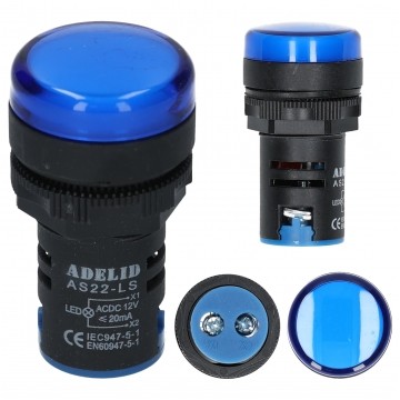 Lampka kontrolna sterownicza LED Niebieska 12V fi:22mm ADELID