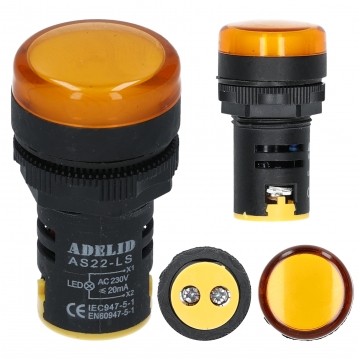 Lampka kontrolna sterownicza LED Żółta 230V fi:22mm ADELID