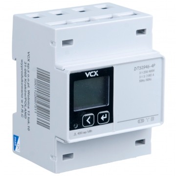 Licznik zużycia energii elektrycznej 2-kierunkowy 3-fazowy 5/100A 4-modułowy z wyświetlaczem LCD i zdalnym odczytem MODBUS RS485 VCX