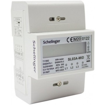 Licznik zużycia energii elektrycznej MID 3-fazowy 10/100A 4-modułowy z wyświetlaczem LCD SCHELINGER
