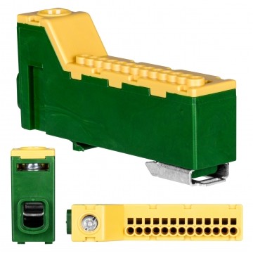 Listwa zaciskowa bezgwintowa LZB żółto-zielona 14-torowa 63A na szynę DIN TH35 (1x 25mm2 + 13x 2,5mm2) PAWBOL