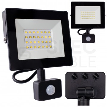 Naświetlacz LED SMD KASTEL 20W 1600lm 4000K IP65 czarny, z czujnikiem ruchu PIR NW BEMKO