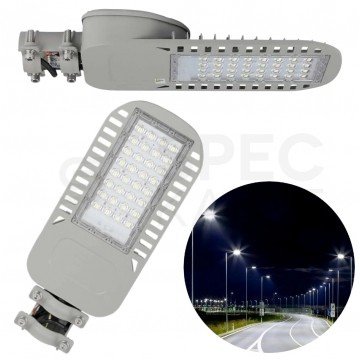 Oprawa, lampa uliczna LED SMD 50W 6850lm 6400K IP65 szara barwa CW biała zimna IK08 V-TAC SAMSUNG VT-54ST-N 5 LAT GWARANCJI