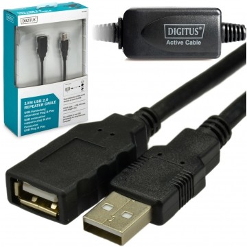 OUTLET DIGITUS Kabel przedłużacz aktywny USB 2.0 A (wtyk / gniazdo) czarny 10m ze wzmacniaczem