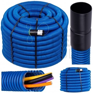 OUTLET Rura karbowana AROT 40mm dwuwarstwowa osłonowa do ziemi peszel z pilotem 450N HDPE niebieska 50m RDG ELMARK