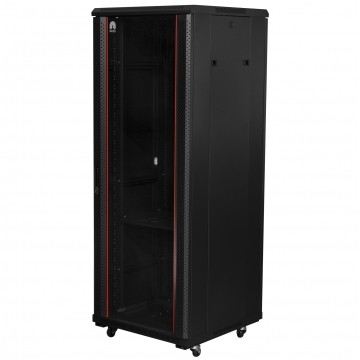 OUTLET Szafa stojąca RACK 19" 32U 600x600mm drzwi szklane czarna NEKU FLR + wyposażenie