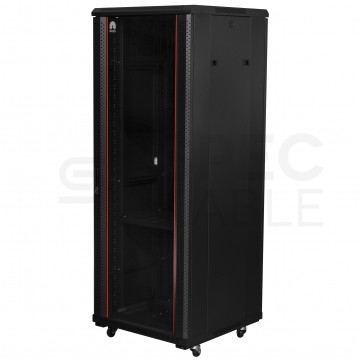 OUTLET Szafa stojąca RACK 19" 42U 600x1000mm drzwi szklane czarna NEKU FLR + wyposażenie