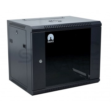 OUTLET Szafa wisząca RACK 19" 9U 450mm drzwi szklane czarna NEKU TS BOX