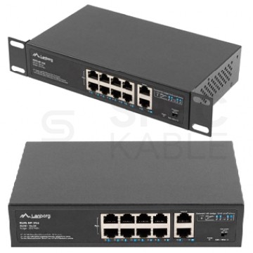 Switch PoE 10" 19" RACK 10x port RJ45 (8x PoE+ Fast Ethernet + 2x Uplink Gigabit 1000Mb/s) przełącznik niezarządzalny LANBERG RSFE-8P-2GE-120